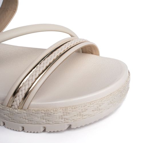 Tamanco Feminino Moleca Flatform com Tiras Trançadas Off White