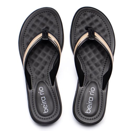 Chinelo Feminino Beira Rio com Detalhe Dourado Preto