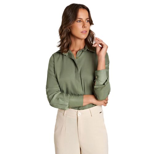 Camisa Feminina Milani Clara Manga Longa Acetinada Verde