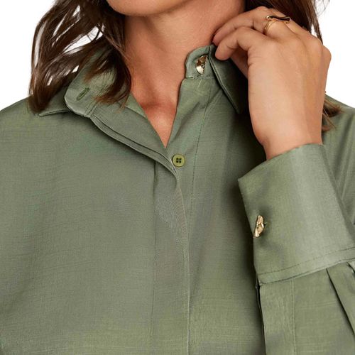 Camisa Feminina Milani Clara Manga Longa Acetinada Verde