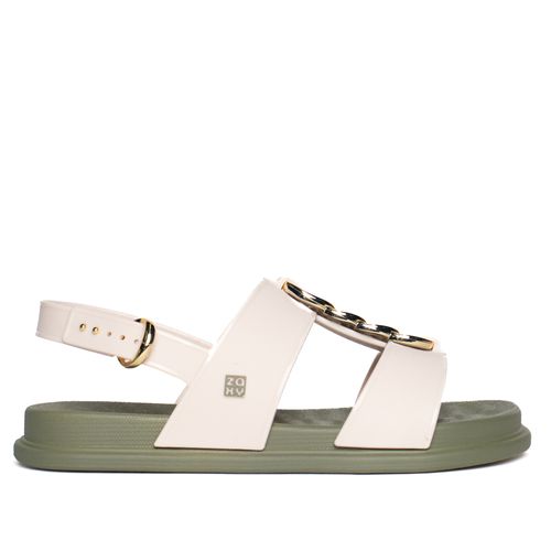 Sandália Feminina Zaxy Glam Corrente Flat Off White/Verde