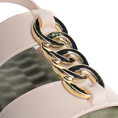 Sandália Feminina Zaxy Glam Corrente Flat Off White/Verde