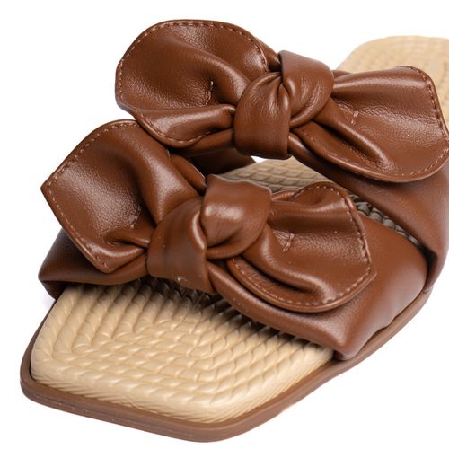 Rasteira Feminina Moleca Tiras com Laços Marrom