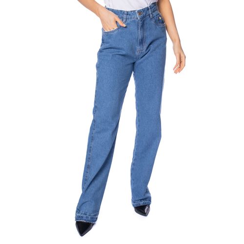 Calça Jeans Feminina Max Denim Reta Barra Desfiada Azul