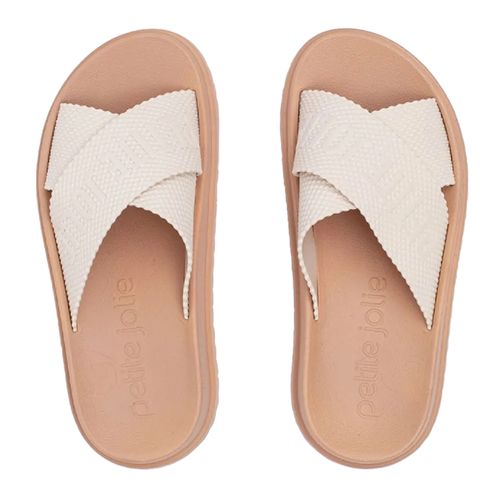 Chinelo Slide Feminino Petite Jolie Flatform Caramelo/Branco