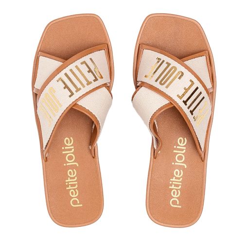Chinelo Slide Feminino Petite Jolie Caramelo/Dourado