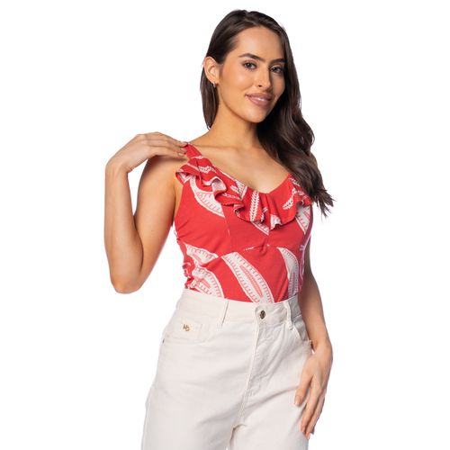 Regata Feminina Averzzy Estampada Decote com Babado Vermelho