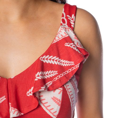 Regata Feminina Averzzy Estampada Decote com Babado Vermelho