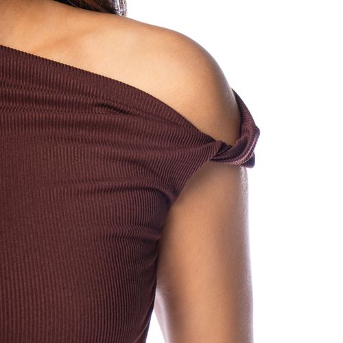 Blusa Feminina LZT Ribana Ombro Único Marrom Escuro