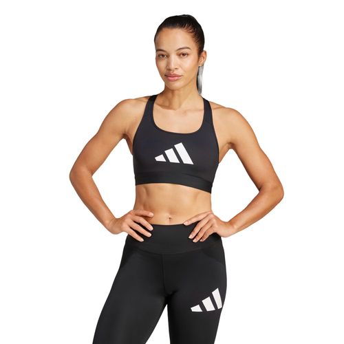 Top Feminino Adidas Logo Suporte Médio AEROREADY Preto