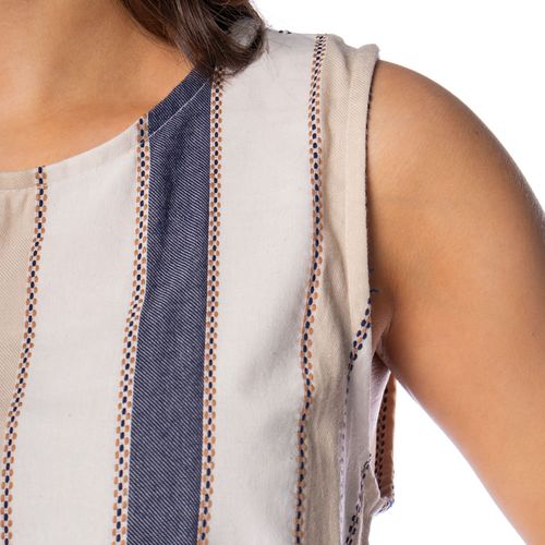 Regata Feminina Giraffe em Algodão com Listras Bege/marinho