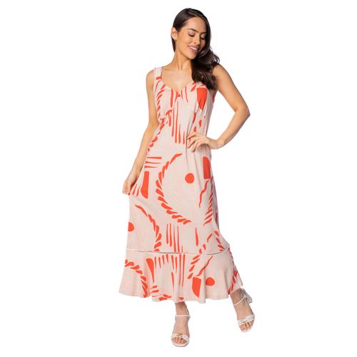 Vestido Midi Feminino Averzzy Detalhe Renda Vermelho/bege