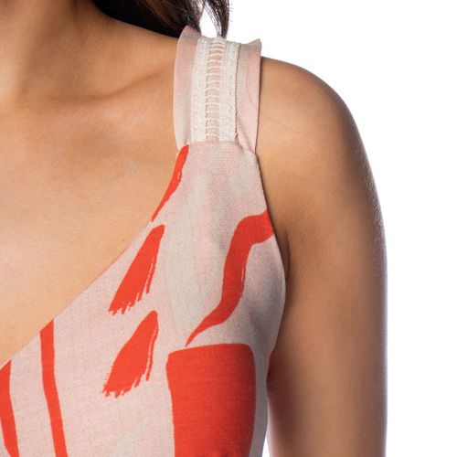 Vestido Midi Feminino Averzzy Detalhe Renda Vermelho/bege