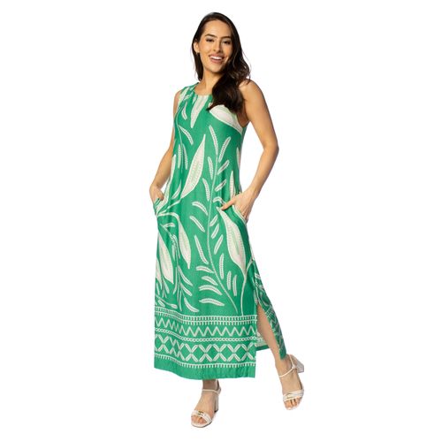 Vestido Midi Feminino Averzzy Estampado com Fendas Verde