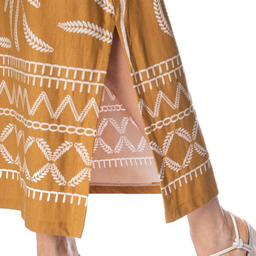 Vestido Midi Feminino Averzzy Estampado com Fendas Mostarda