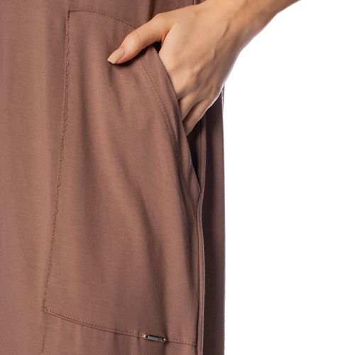 Vestido Midi Feminino Olho Fatal Amplo com Bolsos Marrom