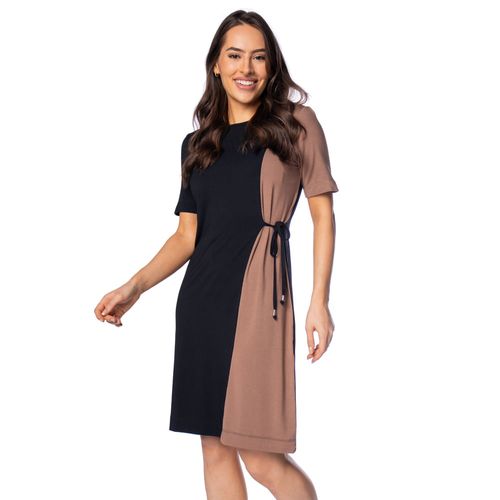 Vestido Feminino Olho Fatal Bicolor com Cordão Preto/Marrom