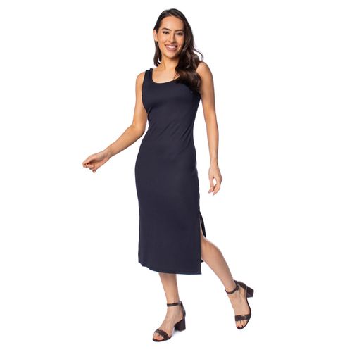Vestido Feminino Olho Fatal Midi Canelado Preto