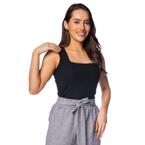 Regata Feminina LZT Canelada Decote Quadrado Preto