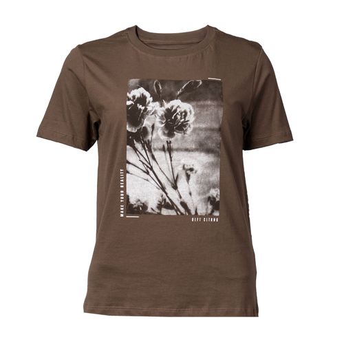 Camiseta Feminina Olho Fatal Estampa Floral Marrom/Cinza