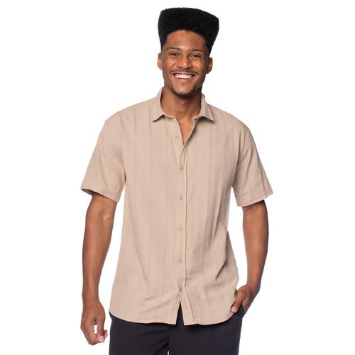 Camisa Masculina Dixie Manga Curta Algodão Bege