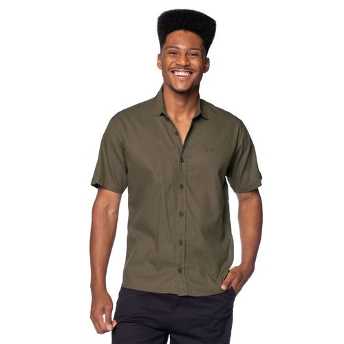 Camisa Masculina Gangster Manga Curta em Algodão Musgo