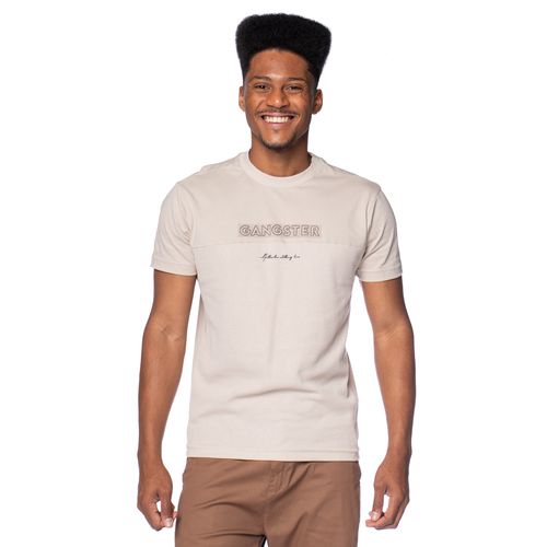 Camiseta Masculina Gangster Lettering Creme/Preto