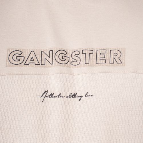 Camiseta Masculina Gangster Lettering Creme/Preto