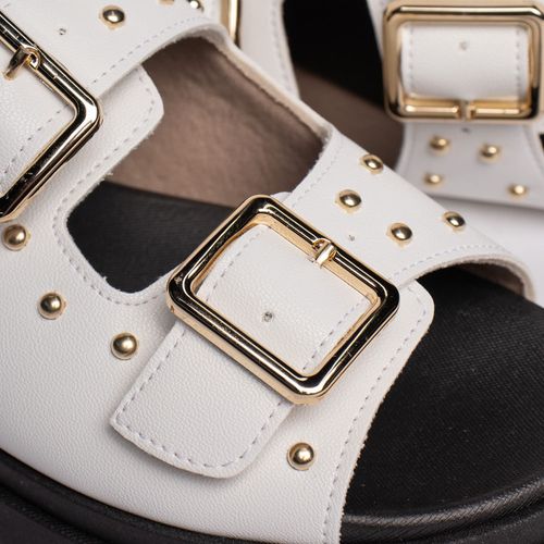 Tamanco Feminino Bebecê com Fivelas Branco/Preto