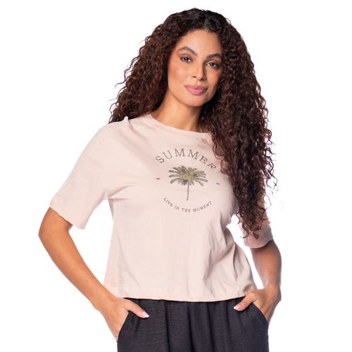 T-Shirt Feminina Rovitex Estampa Summer Rosa Claro
