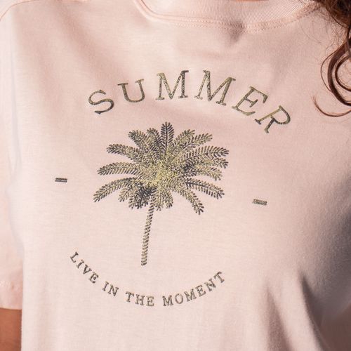 T-Shirt Feminina Rovitex Estampa Summer Rosa Claro