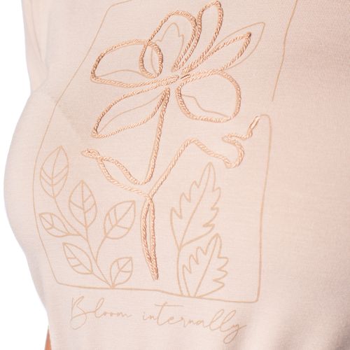 Camiseta Feminina Olho Fatal Gola Careca Estampa Floral Beg