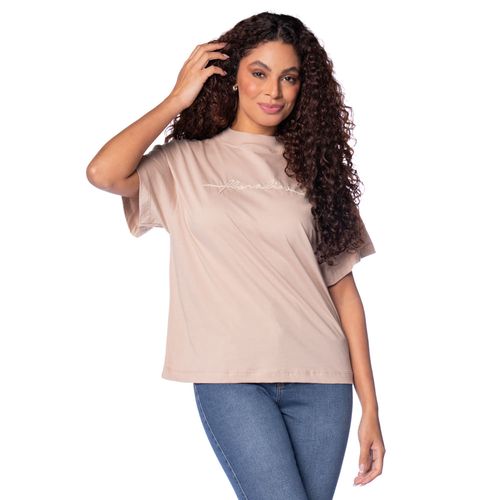 Camiseta Feminina Endless Bordado Algodão Bege
