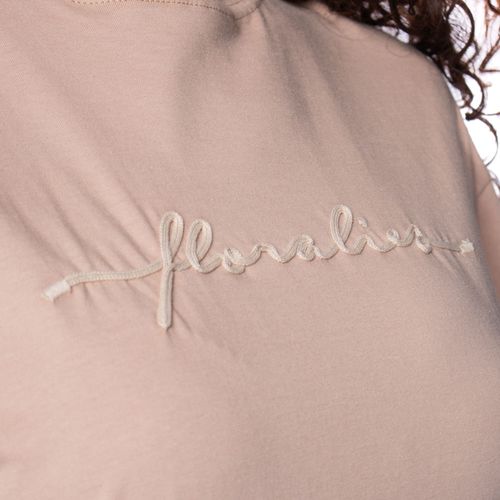 Camiseta Feminina Endless Bordado Algodão Bege