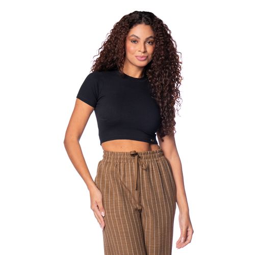 Cropped Feminino Feliny Canelado Gola Careca Preto