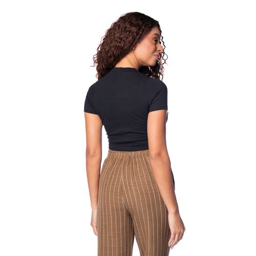 Cropped Feminino Feliny Canelado Gola Careca Preto
