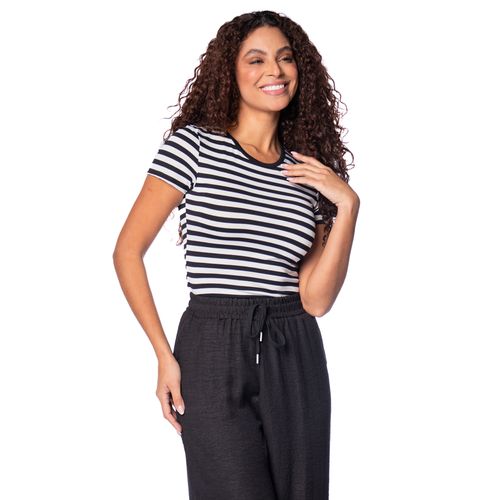 Blusa Feminina Rechsul Básica Listrada Preto/Branco