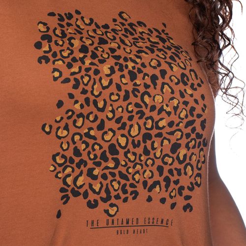 Blusa Feminina Olho Fatal Baby Look Animal Print Marrom