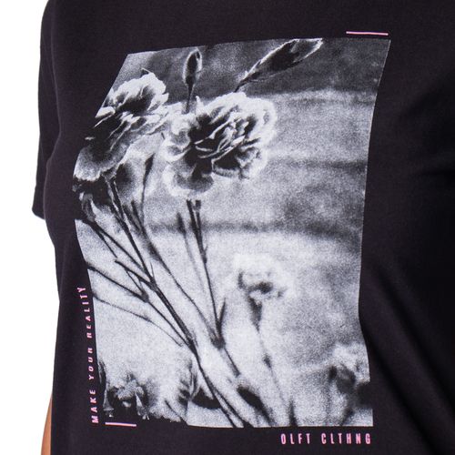 Camiseta Feminina Olho Fatal Estampa Floral Preto/Cinza
