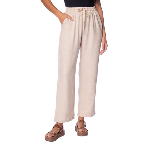 Calça Feminina Facinelli Wide Leg Fluida Com Elástico Caqui