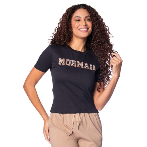 Blusa Feminina Mormaii Baby Tee Cropped Animal Print Preto
