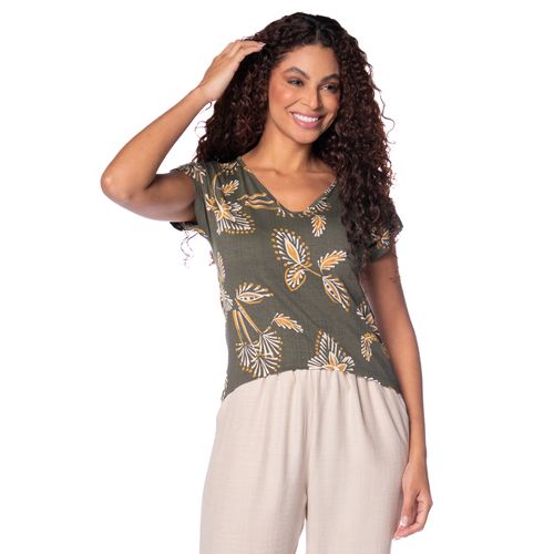 Blusa Feminina Giraffe Manga Curta Mullet Estampada Verde