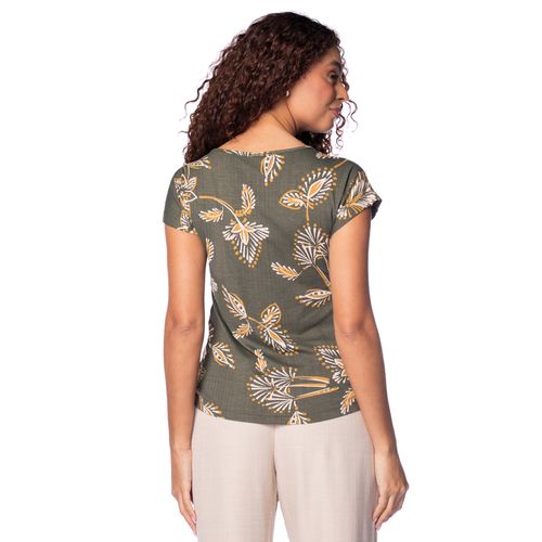 Blusa Feminina Giraffe Manga Curta Mullet Estampada Verde