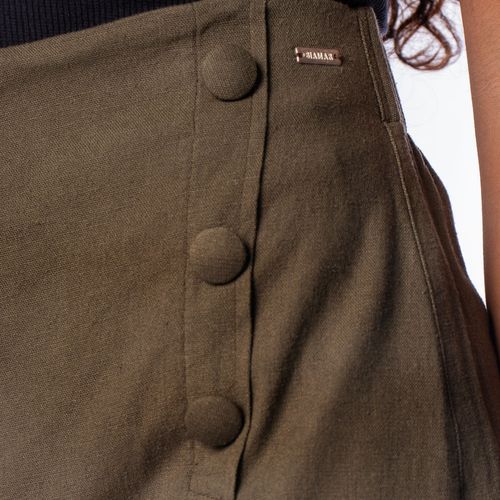 Short Saia Feminino Biamar Linho Botões Verde Escuro