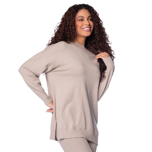 Blusa Feminina Biamar Oversized Gola Redonda Algodão Bege