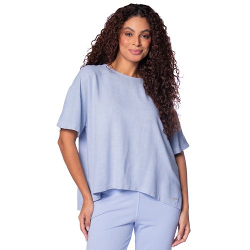 Blusa Feminina Biamar Oversized Mullet Viscose/Linho Azul