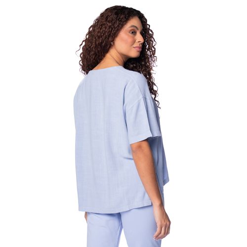 Blusa Feminina Biamar Oversized Mullet Viscose/Linho Azul