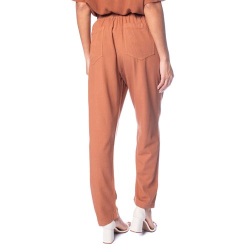 Calça Feminina Biamar Reta Cós Elástico Cordão Marrom
