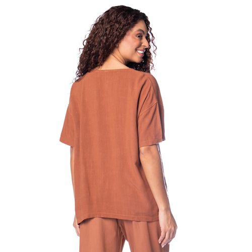 Blusa Feminina Biamar Oversized Mullet Viscose/Linho Marrom