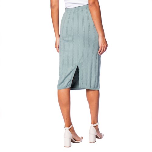 Saia Feminina Biamar Reta Midi Trançada Algodão Verde
